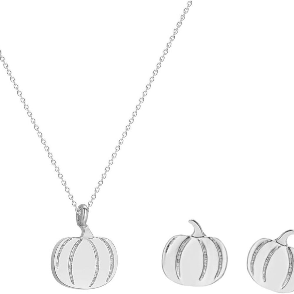 Pumpkin Necklace Earrings Set Fall Jewelry Silver Gold Pumpkin Necklace Jewelry